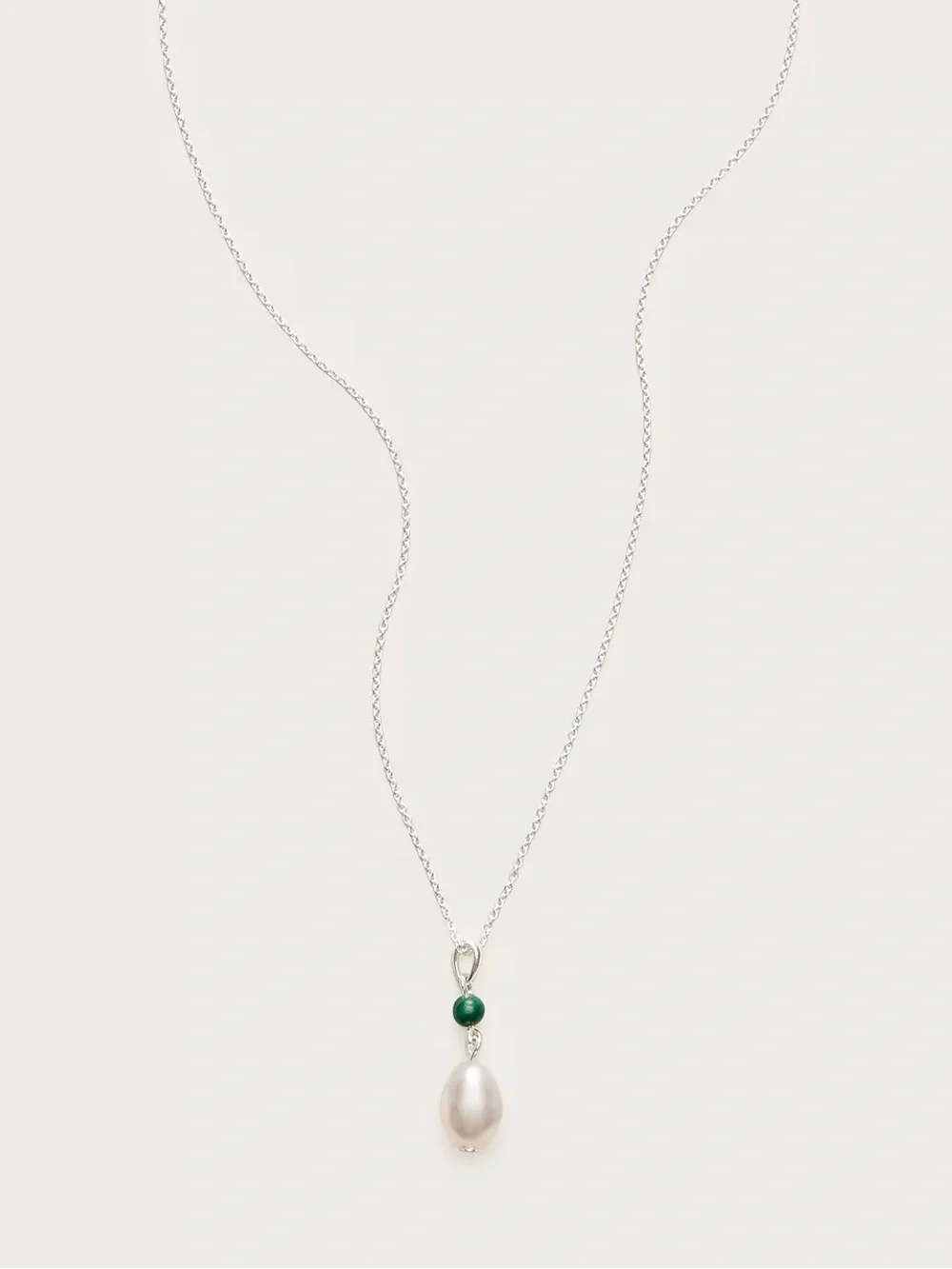 Sterling Silver Pearl Drop Necklace with Green Accent